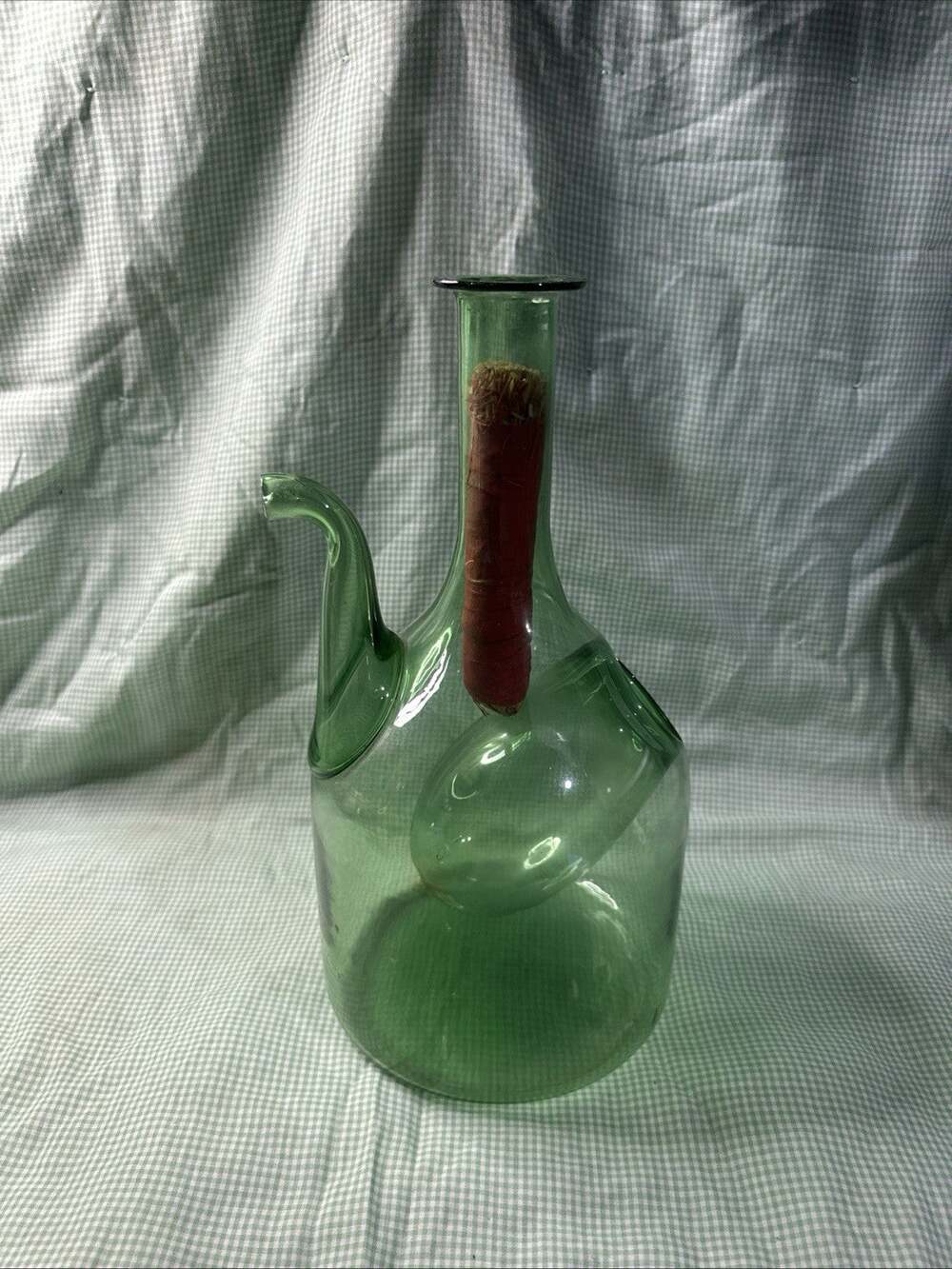 Vintage Hand-Blown Glass Wine Decanter with Ice Chamber Green Italian READ